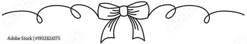 Hand drawn girly coquette bow ribbon banner. Editable stroke line. Vector stock illustration isolated on background for design template birthday, wedding, Christmas card, invitation, sale.