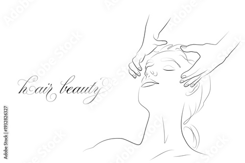 頭のマッサージをしている線画イラスト