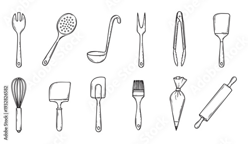 Essential cooking and baking kitchenware collection for culinary enthusiasts, perfect for food blogs, recipe books, and kitchenthemed advertisements