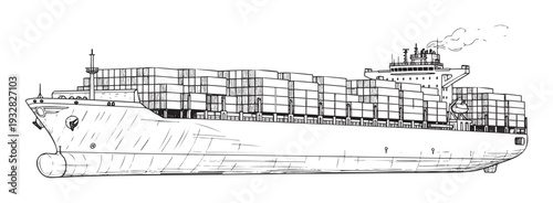 Modern maritime cargo ship loaded with stacked containers navigating the sea for global trade and logistics, representing international commerce and efficient supply chain.