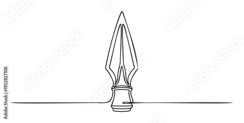 Continuous single line drawing depicting a vintage spearhead, representing ancient weaponry and combat, perfect for historical educational materials or martial arts visual projects.
