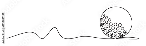 Elegant one line drawing showing a golf ball rolling on a wavy path, perfect for golf club promotions, sport event invitations, or contemporary athletic content.