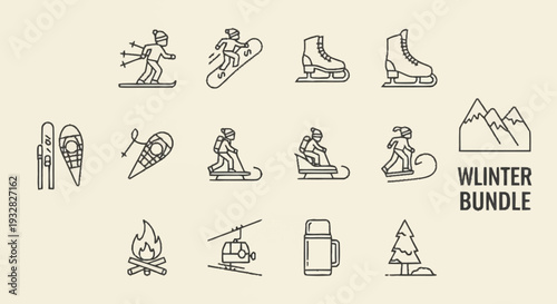 Collection of Winter Sports Icons and Symbols.