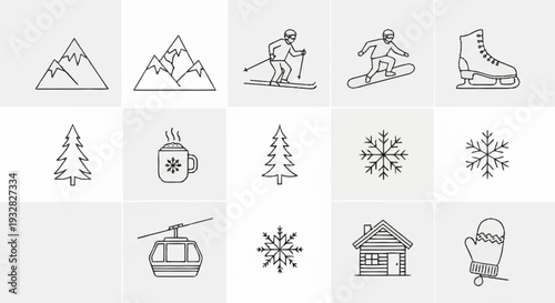 Collection of Winter Sports Icons Outlined.