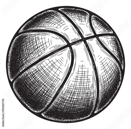 Dynamic black and white hand drawn basketball graphic resource for engaging sports themed projects, athletic event promotions, and dynamic active lifestyle content