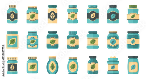 Herbal Supplement Bottles Collection: Natural Medicine, Vitamins, Organic Health Products