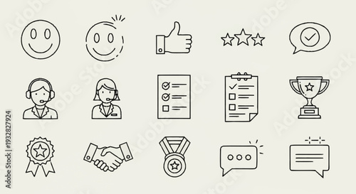 Collection of Simple Line Icons Representing Feedback and Appreciation.