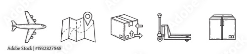 Essential logistic icons for global shipping, tracking, and delivery services, perfect for business presentations, app interfaces, and transportation industry materials