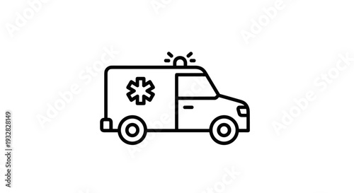 Emergency Ambulance Line Icon with Medical Cross and Siren