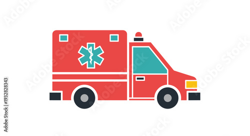Red Ambulance Flat Design Icon with Star of Life