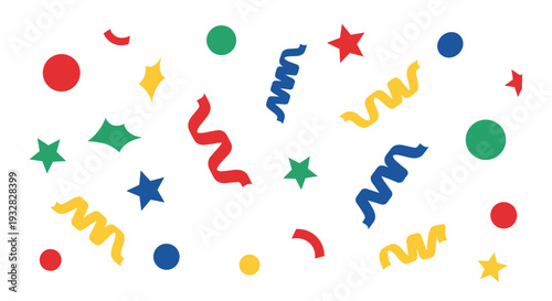 Vibrant Confetti and Streamers Pattern on White Background