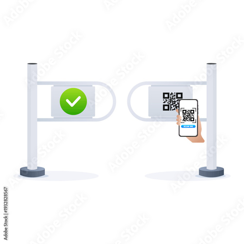 QR Code Scan Access Gate. Vector illustration.