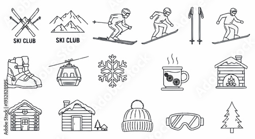 Collection of Winter Sports and Accessories Icons.