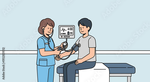 Nurse taking patient's blood pressure, medical check-up, health care concept, flat design