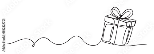 Simple one line drawing of a gift box with a ribbon bow ideal for minimalist invitations holiday promotions or celebrating special moments