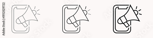 Mobile phone with speaker icon symbolizing announcement, notification and public message concept in modern vector style for app and communication design