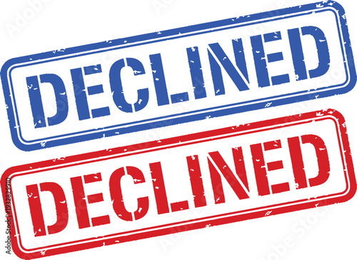 Two declined stamps in red and blue on a white background
