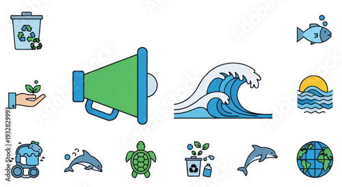 Eco-friendly Icons: Recycling, Nature, Ocean, and Earth Concepts