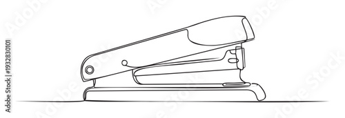 Simple single continuous line drawing of an essential office stapler for school supplies branding or professional business stationery graphics