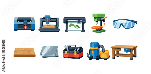 Workshop tools 3d icon set. carpentry, diy tools collection for crafting