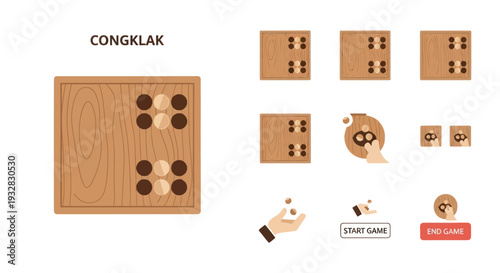 Congklak Game Board and Pieces - Traditional Indonesian Mancala Strategy Game