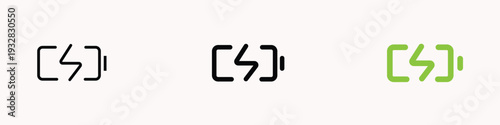 Modern battery icon set for website and UI/UX design, power level indicator symbols, mobile battery status, charge and energy interface elements