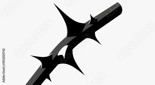 Minimalist illustration of a black thorny branch with sharp spikes on a white background