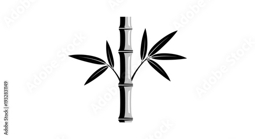 Stylized bamboo stalk with leaves on a white background