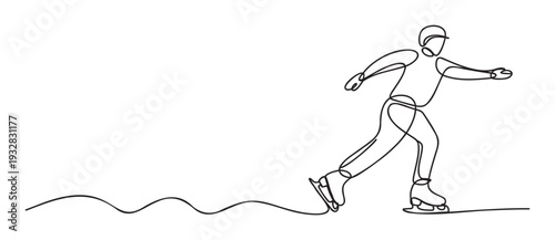 Dynamic continuous line drawing of an ice skater in fluid motion, perfect for promoting winter sports events, fitness activities, or minimalist graphic projects