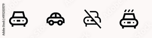 Car icon set for website and UI UX design, modern vector collection with automobile symbols for transport, rental, service and navigation apps