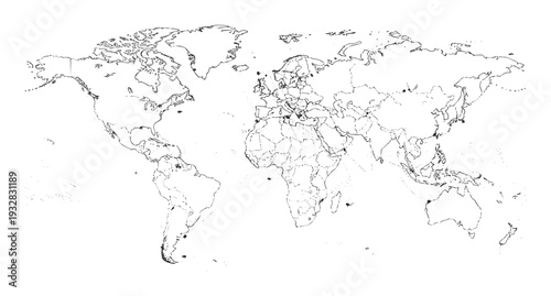 A simple outline world map showing global country borders and continental shapes, ideal for educational resources, travel planning, and geographical presentations.