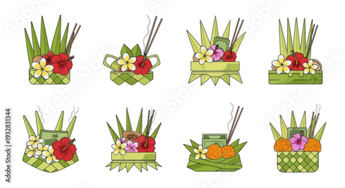 Balinese Offerings: Canang Sari Vector Icons Set