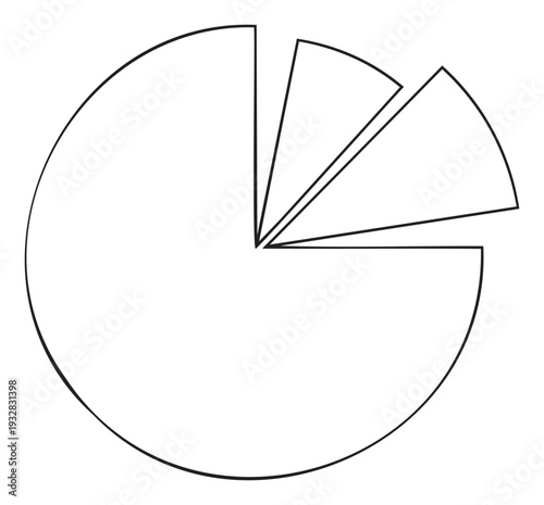 Simple pie chart diagram with detached segments representing data division and statistical information for business reports and presentations