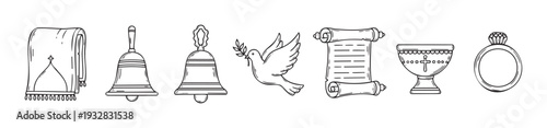 Hand drawn Christian religious symbols and spiritual elements in a doodle line style perfect for church event promotions, educational resources, or faith based graphic projects