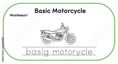 Montessori Basic Motorcycle Learning Worksheet for Kids