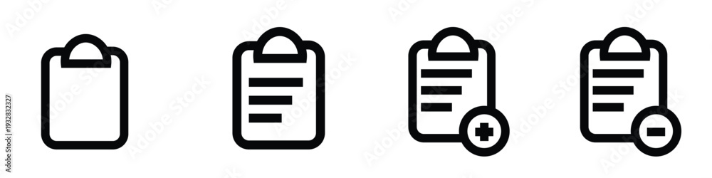 Fototapeta premium Clipboard icon set in modern vector style, checklist and document management symbols for task planning, office work and productivity design concepts