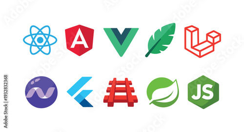 Programming languages flat icon set. tech, software development icons flat collection