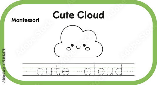 Montessori Cute Cloud Tracing Worksheet for Kids Learning English Alphabet