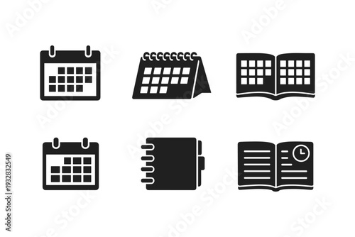 Collection of calendar and notebook icons representing planning and scheduling