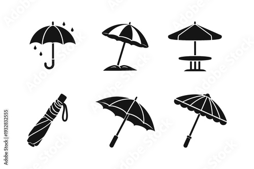 Collection of diverse umbrella icons representing different uses and styles