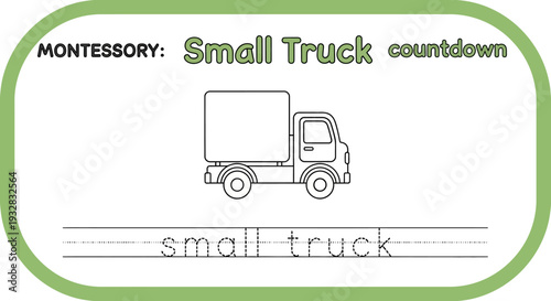 Montessori Small Truck Countdown Worksheet for Kids Learning Tracing and Alphabet