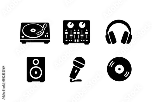 Collection of music production and DJ equipment icons on a white background