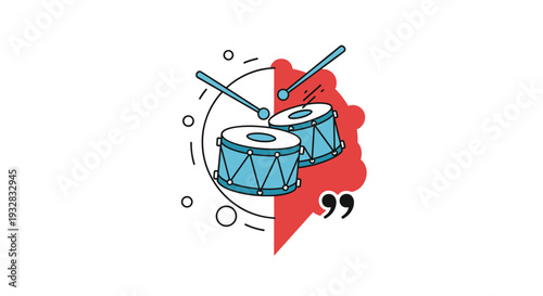 Modern Flat Design Drums with Drumsticks and Abstract Graphic Elements