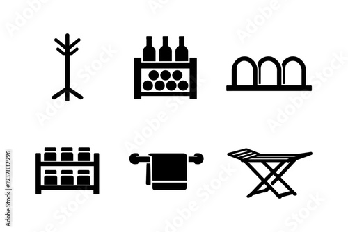 Collection of household storage and organization icons for modern living spaces