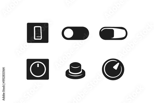 Collection of modern toggle switch and dial icons for user interface design