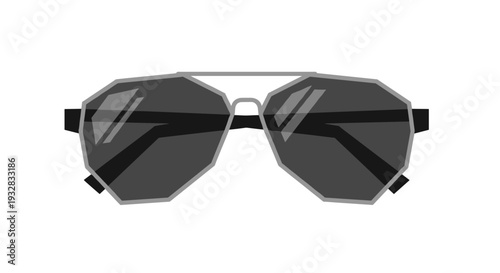 Stylish Aviator Sunglasses with Dark Lenses and Grey Frame Isolated on White