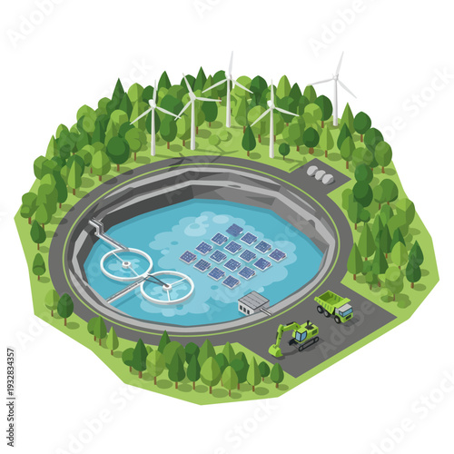 Water Treatment Plant with Wind Turbines.