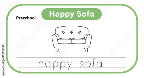Preschool Happy Sofa Coloring Page for Kids Learning to Write
