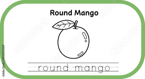 Round Mango Coloring Page for Kids: Learn Fruit Names