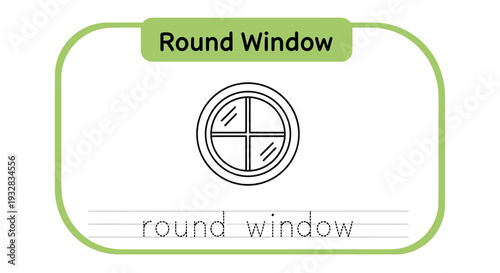 Round Window Outline Drawing for Kids Learning Shapes and Words